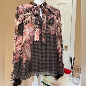 Zimmermann Illuminate Flutter Blouse in Black Floral sz 3 AU NEW $725